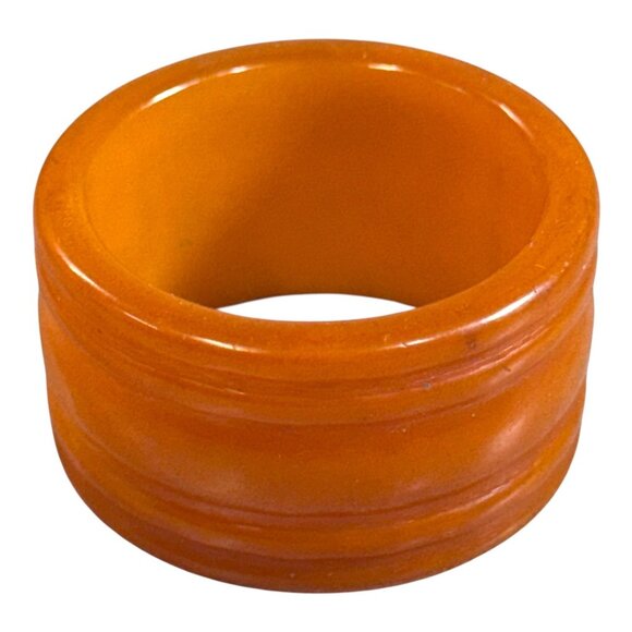 Vintage Orange subtle white swirls-Catalin Bakelite Napkin Holder Ribbed Bands - Picture 3 of 6
